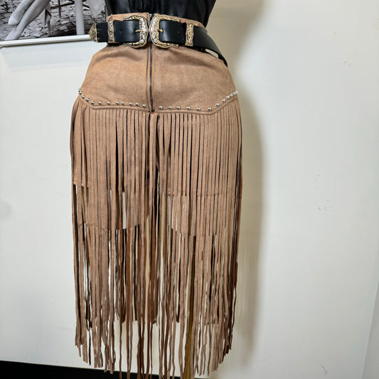 Fringe Stud Suede Shorts-Tan