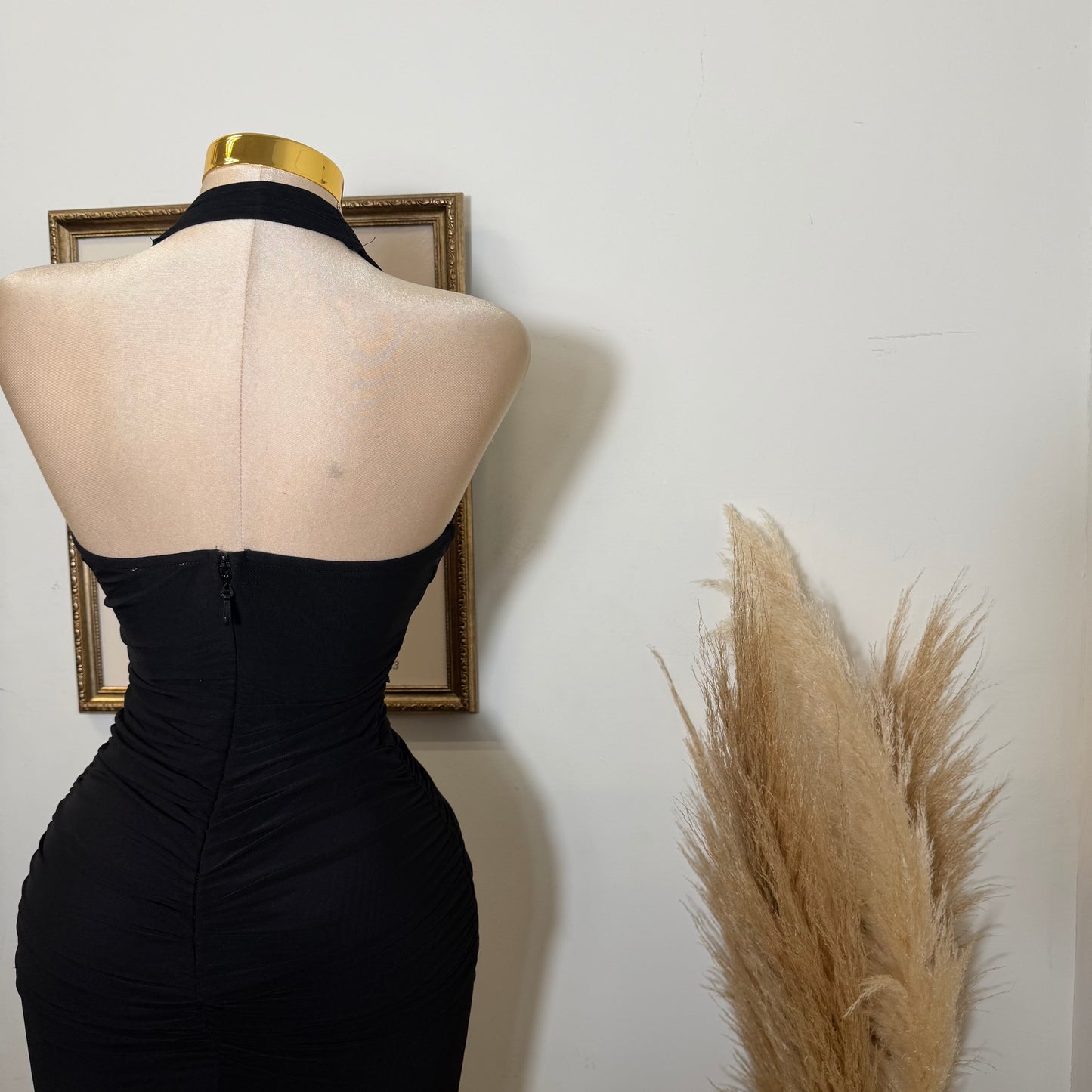 Mesh Midi Dress W/ a Front Sash-Black