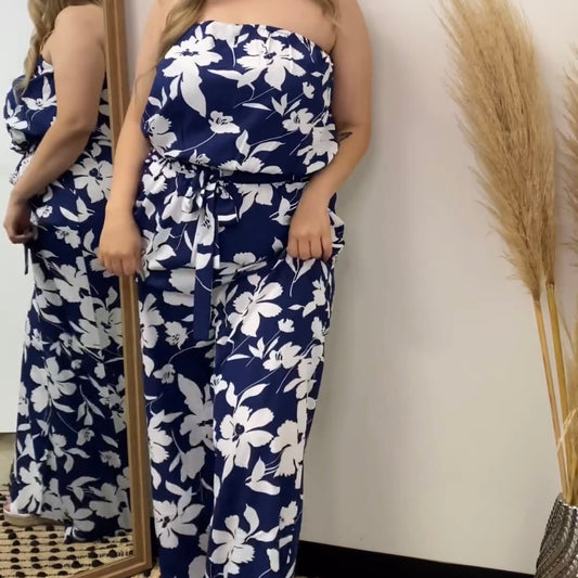 Flower Jumpsuit PL-Navy/White