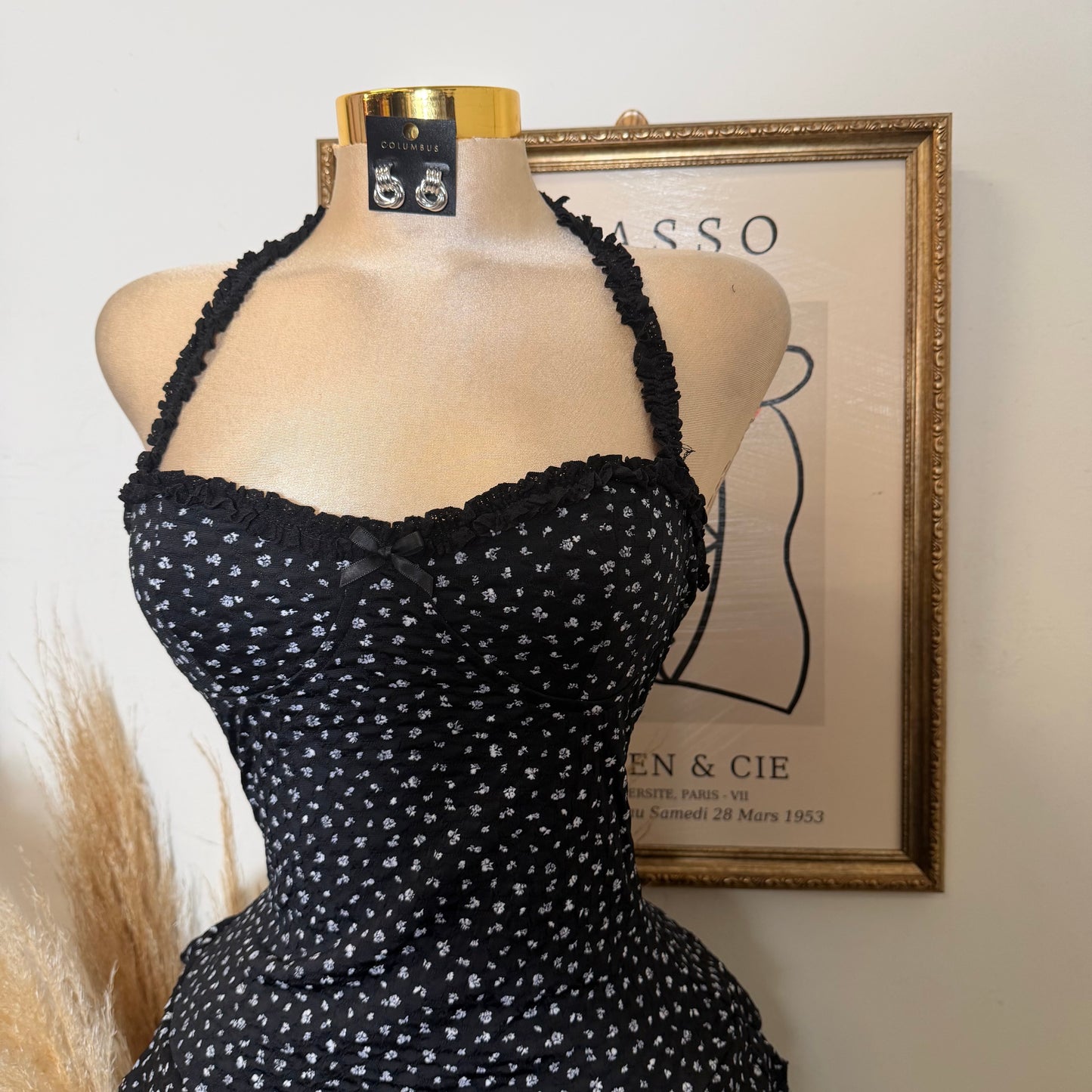 Tiered Ruffle Skirt And Halter Top Mini Dress-Black