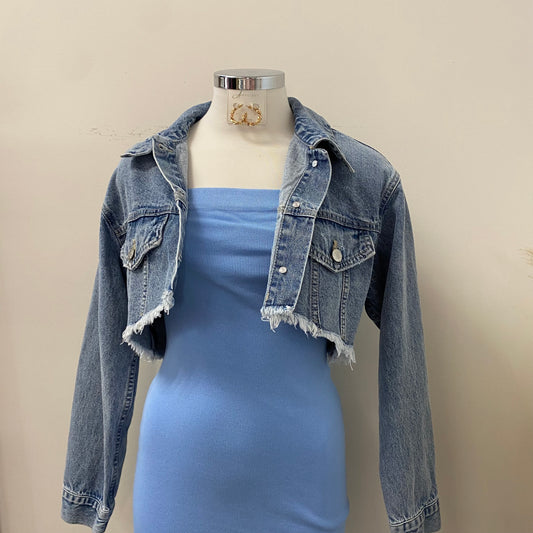 Crop Denim Jacket-Denim