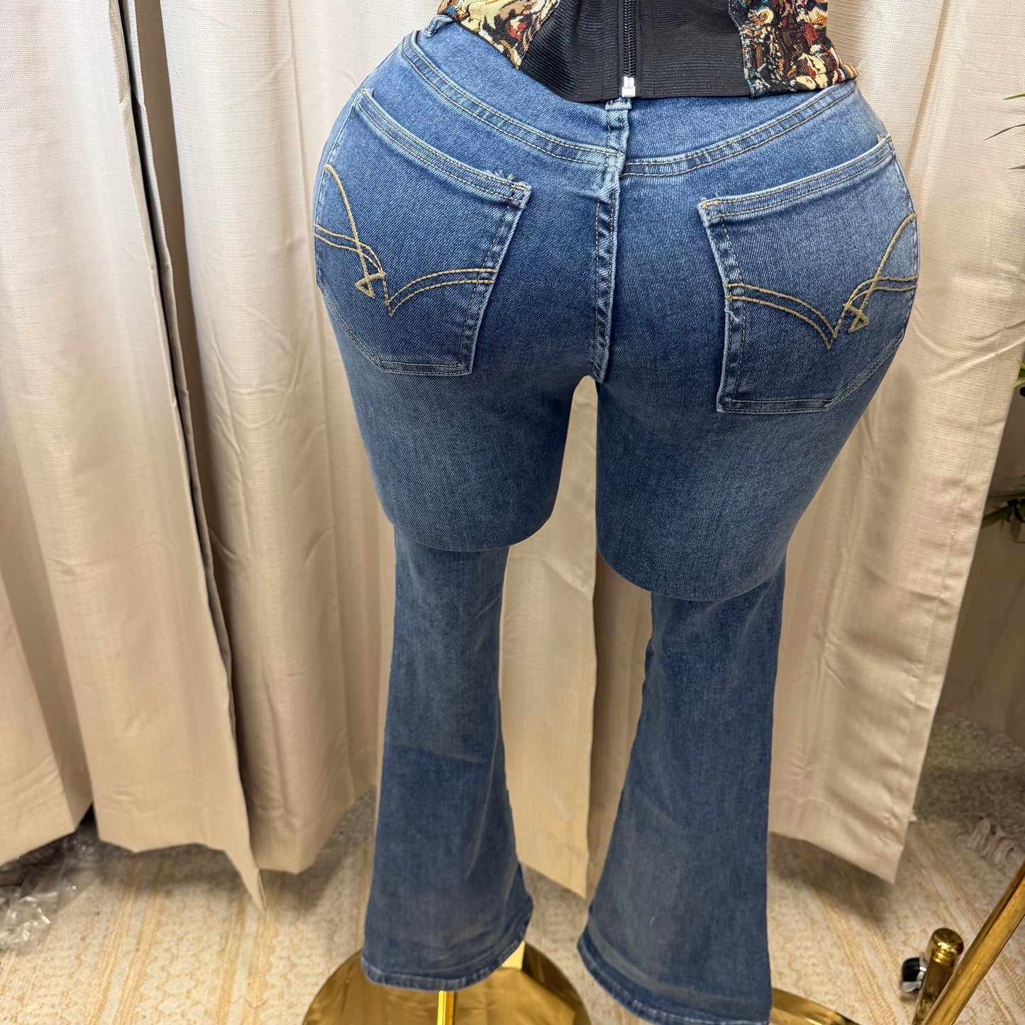 Flare Denim Black Pants-LT Blue