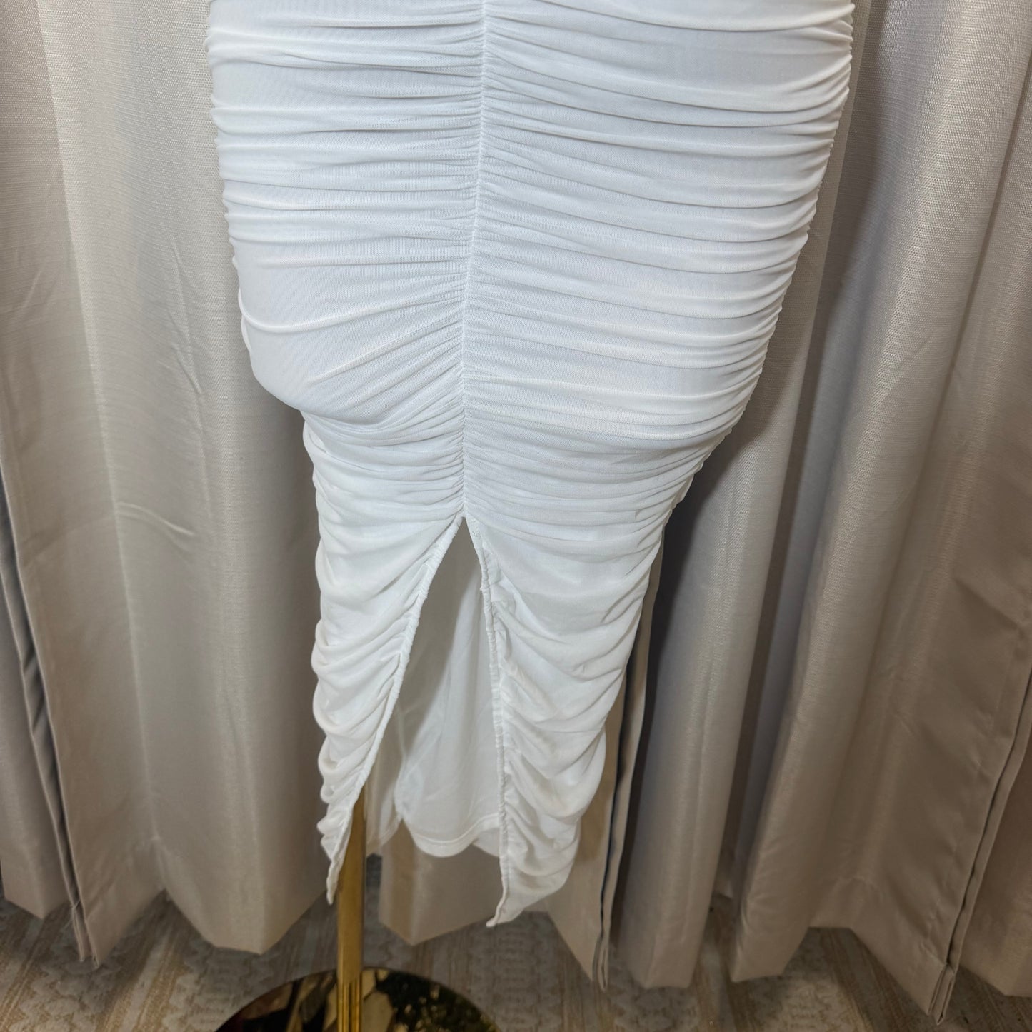 Mesh off shoulder Midi Dress-Ivory/White/Cream