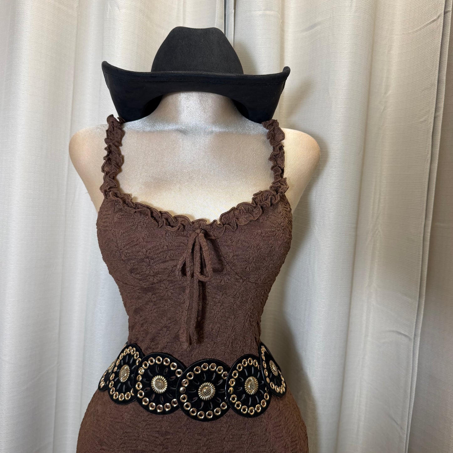 Daisy Asymmetric Skirt Midi Dress-Brown
