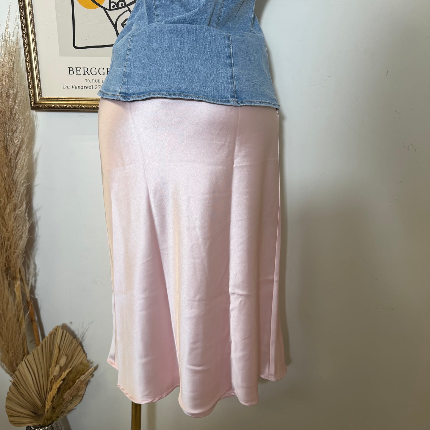 Satin Midi Skirt-Butter Baby Pink