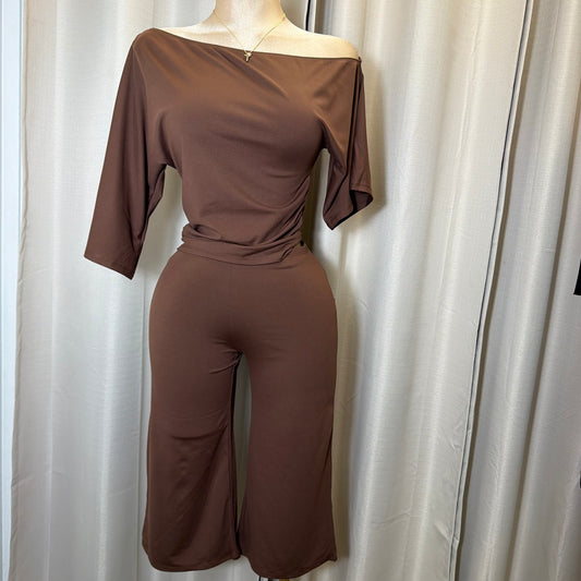 Crop Top Capri set-Brown