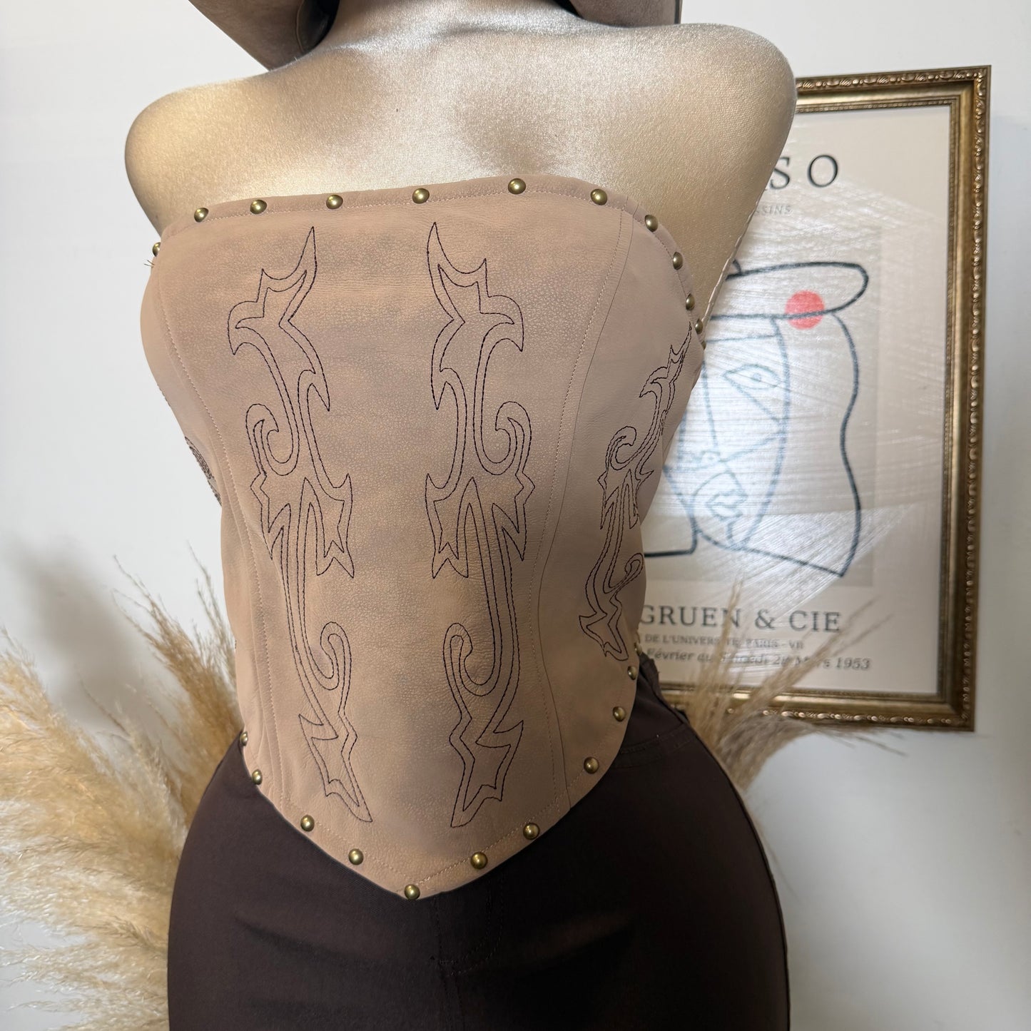 Western Lace Corset Top -Taupe