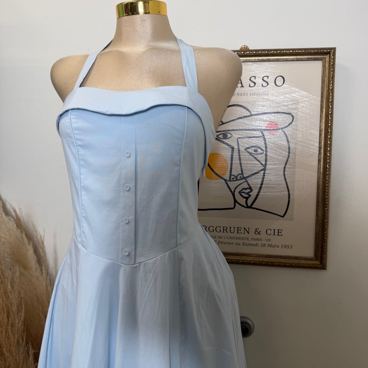 Halter Flate Midi Dress-Blue