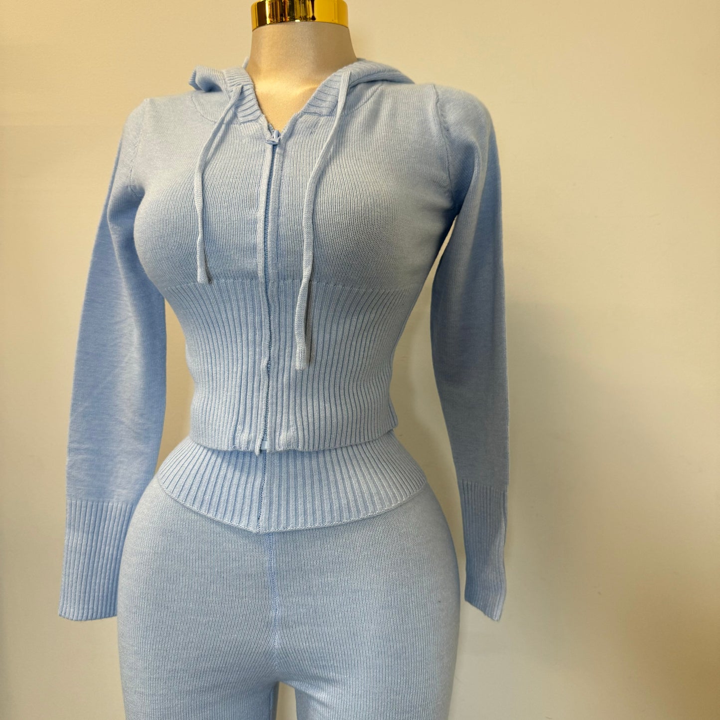 Y2K knitted Pant Set-Baby blue