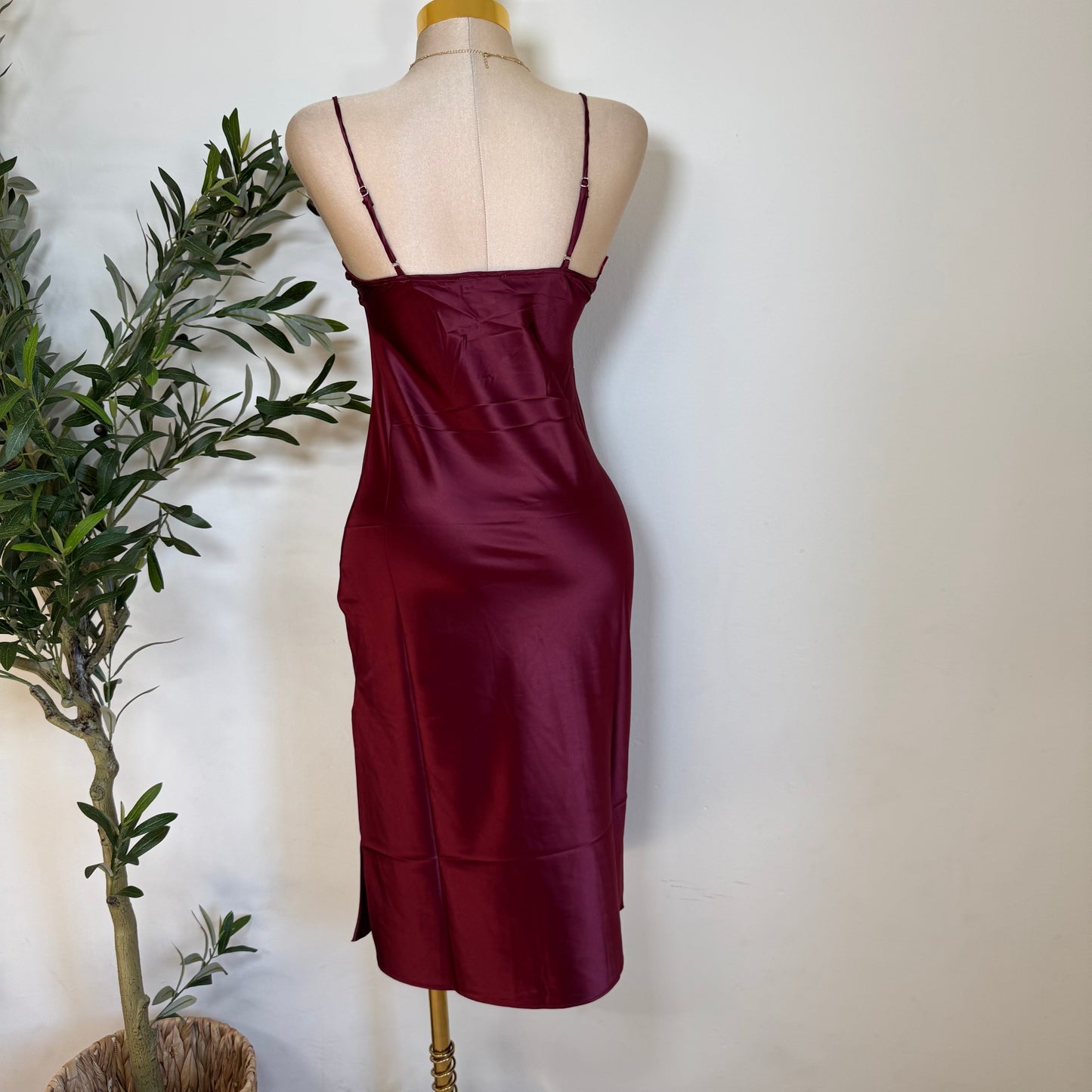 Satin Mermaid Midi Dress-Burgundy