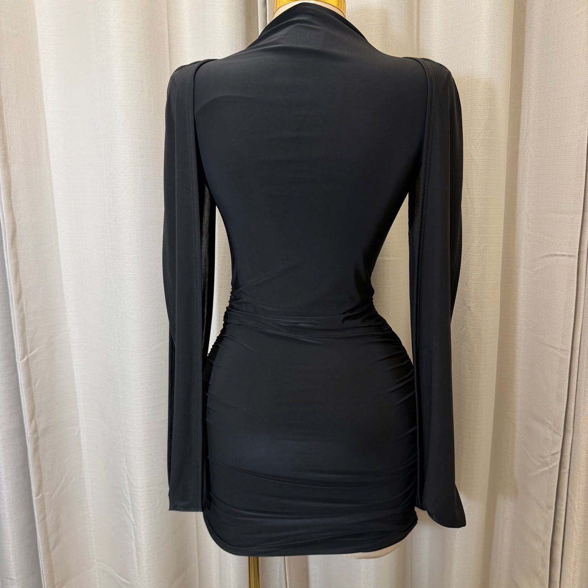 Sleeveless Shoulder Drape Mini Dress-Black