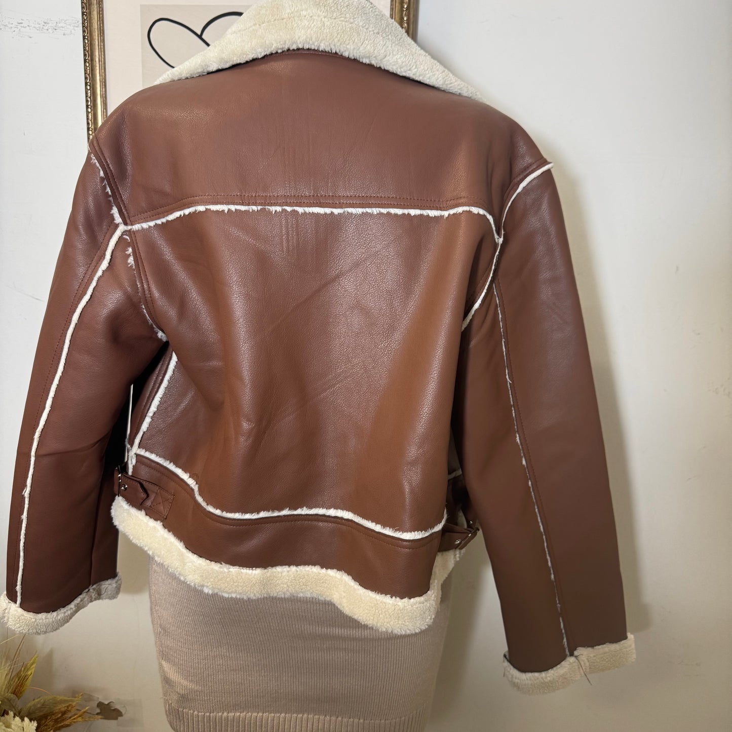 Sherpa Fur Lined PU Jacket-Brown