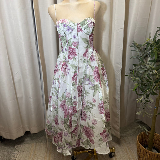 Floral Print adjustable straps loose Maxi Dress-Off white/mauve