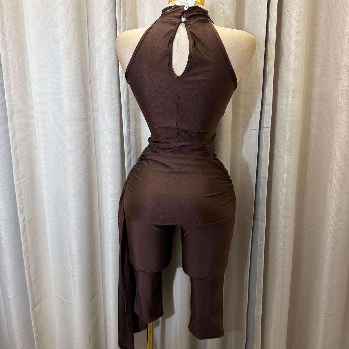 Mock Neck Capri Jumpsuit-Brown