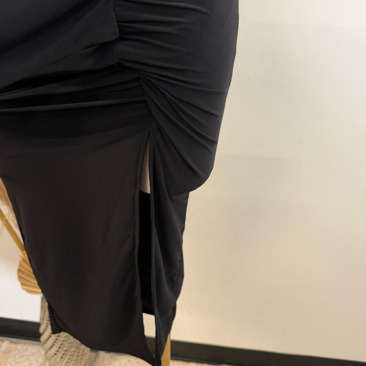 Lace Waist Contrast Midi Dress-Black