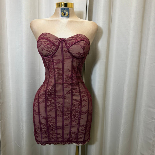 Lace with Strapping Detail Dress-Dark Cherry