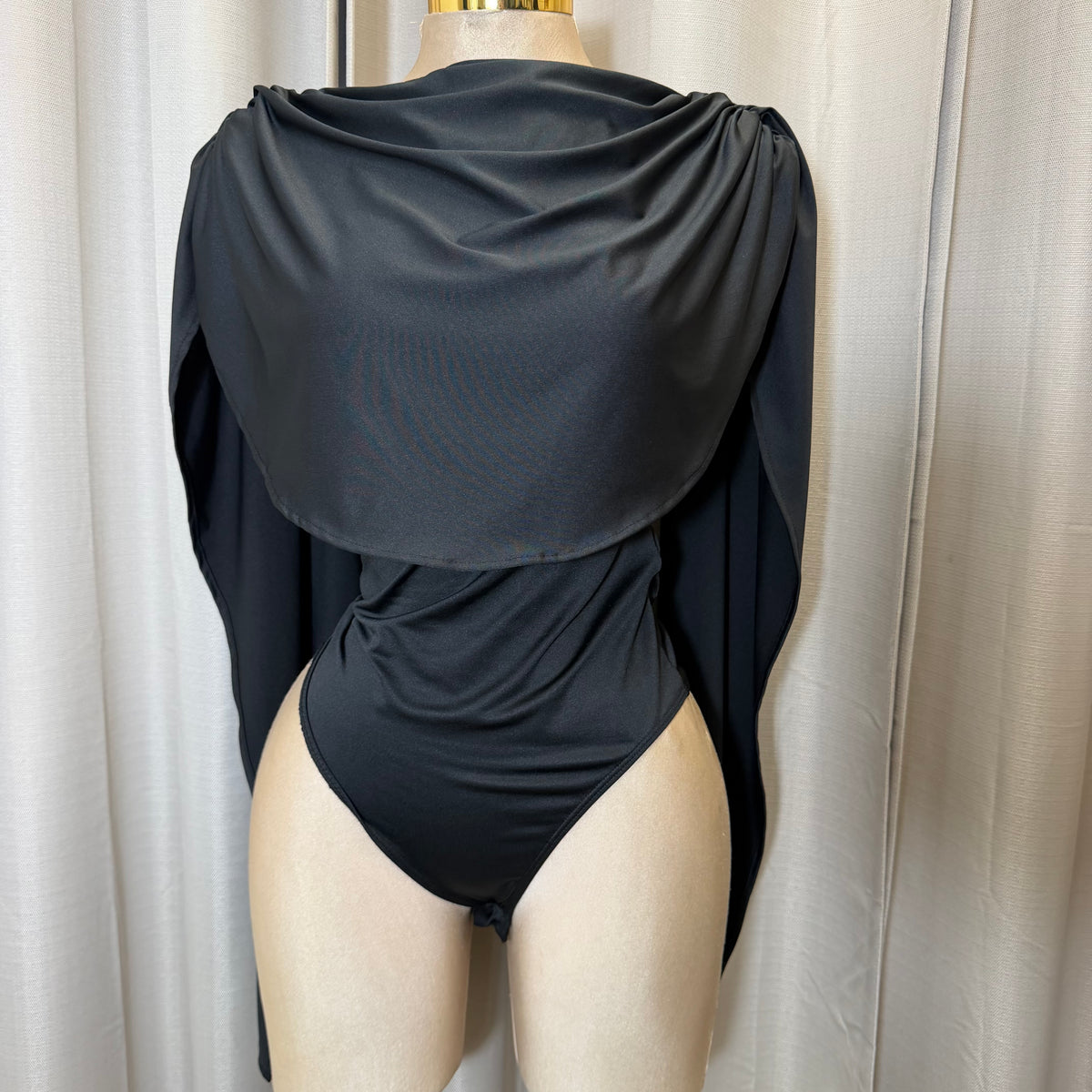 Draped Bodysuit Long sleeve-Black
