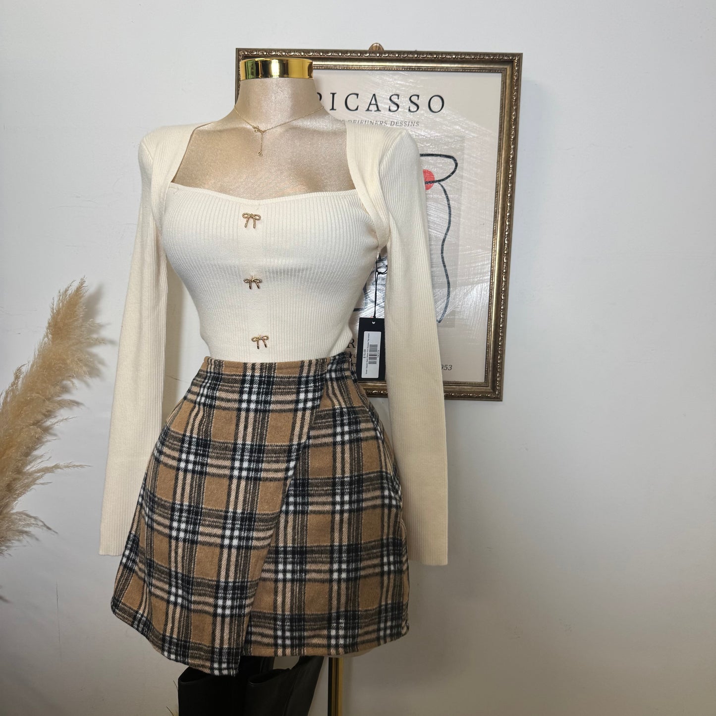Plaid Wrap Skirt-Brown