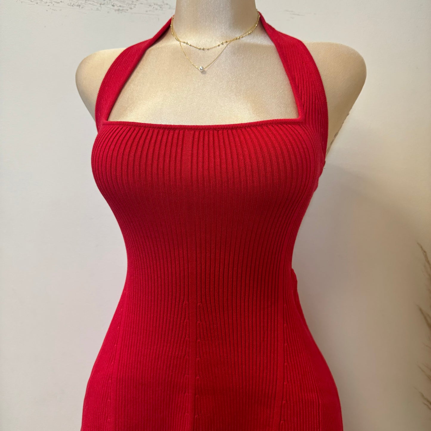 Amren Halter Sweater Dress -Red