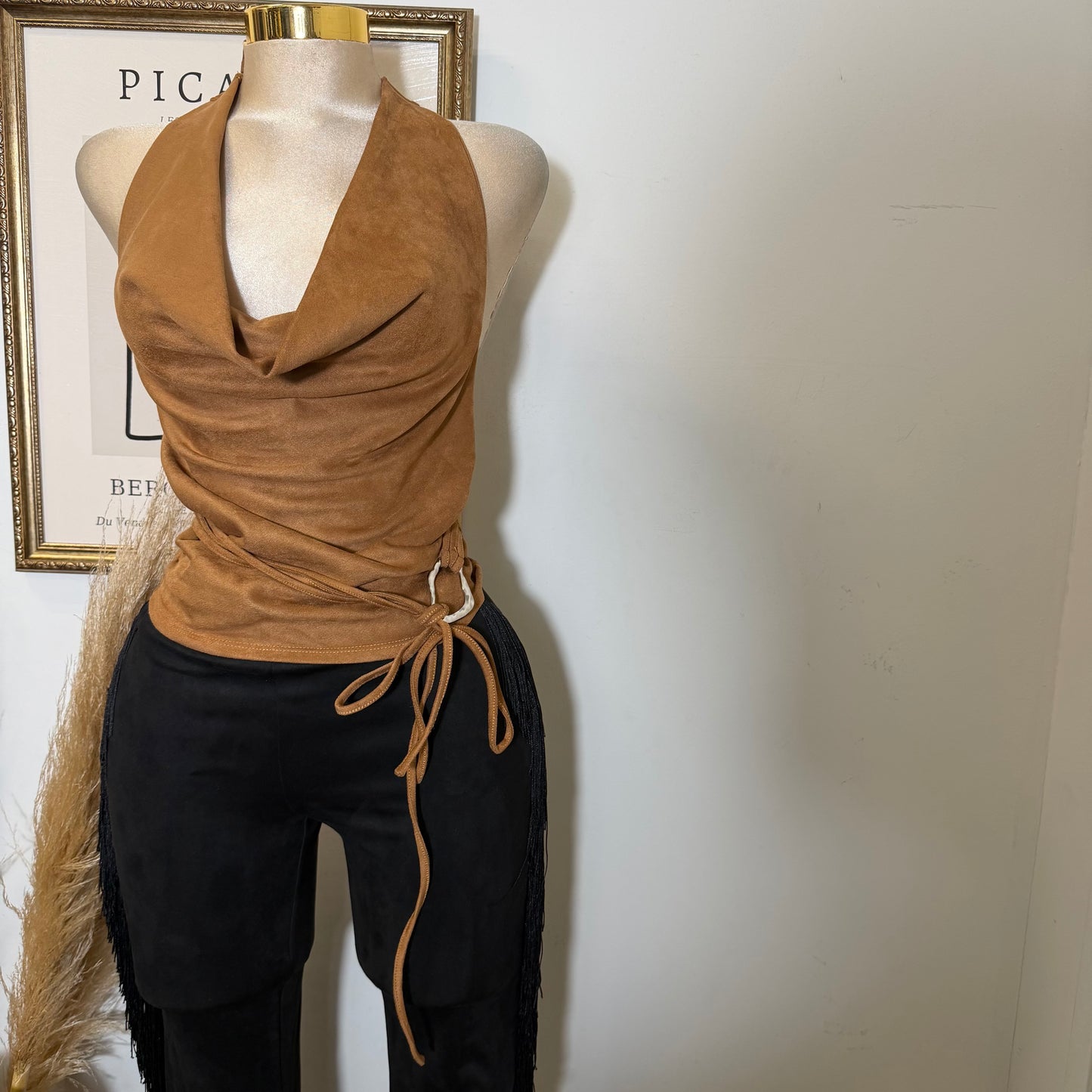 Cowl neck Halter Top-Caramel