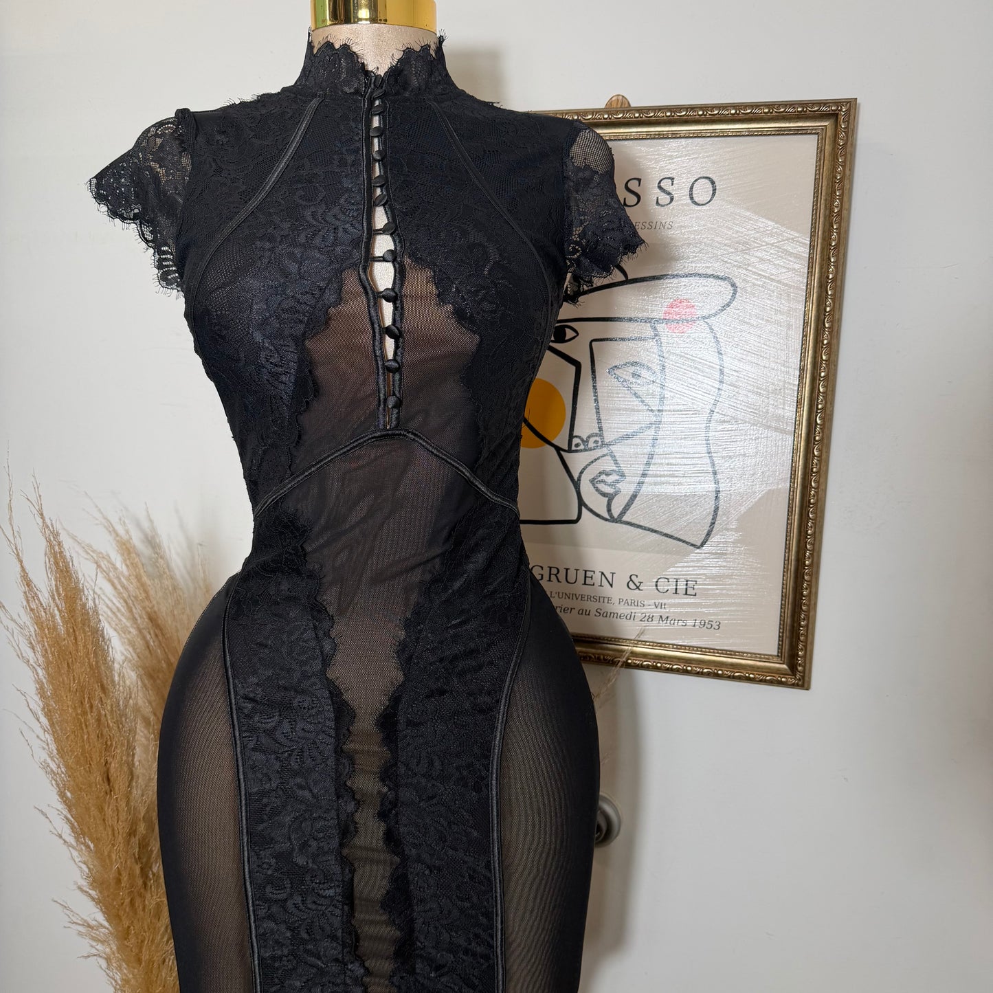Lace Midi Dress-Black