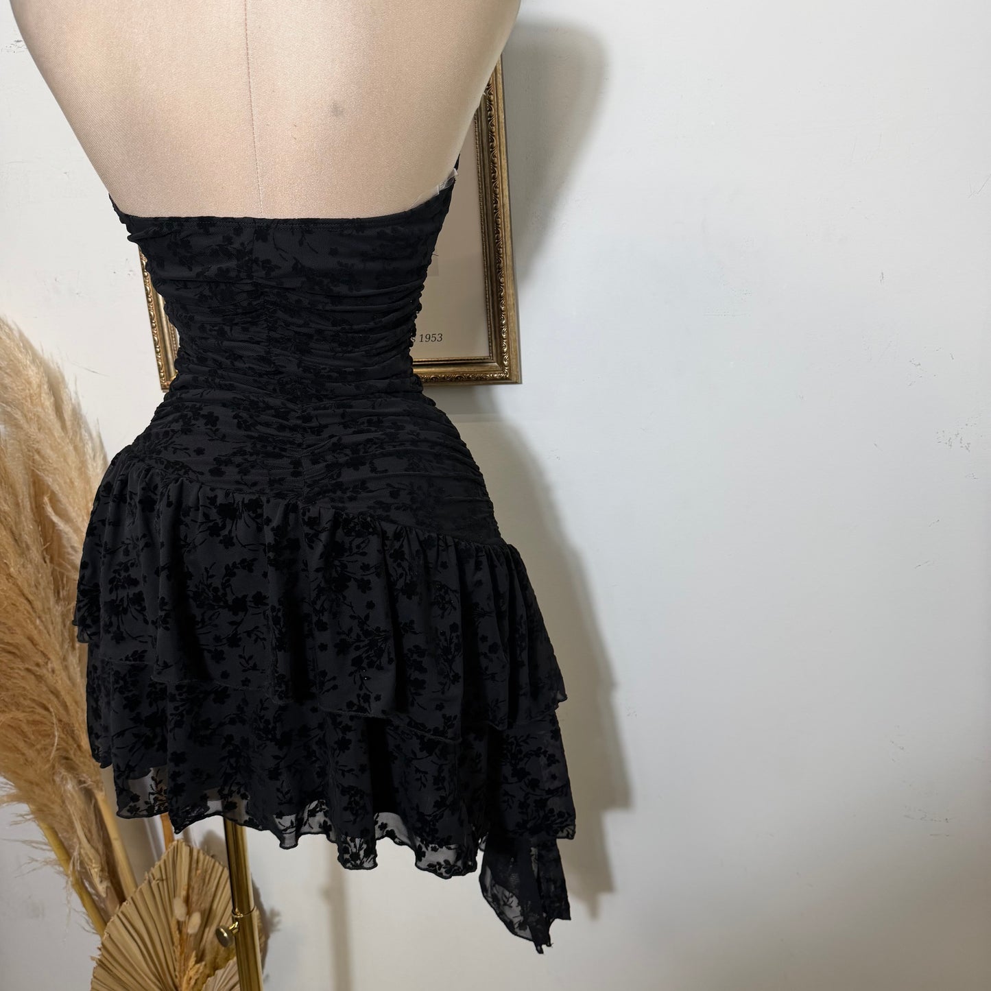 Halter Flower Print Dress-Black