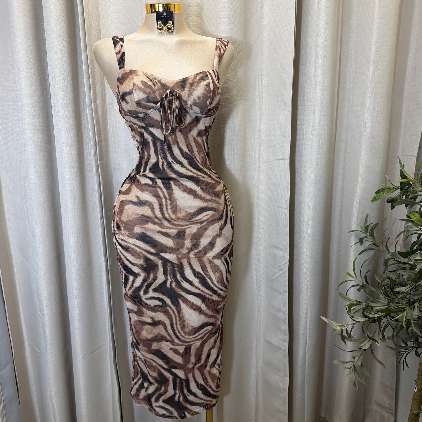 Mesh Animal Print Dress-Animal