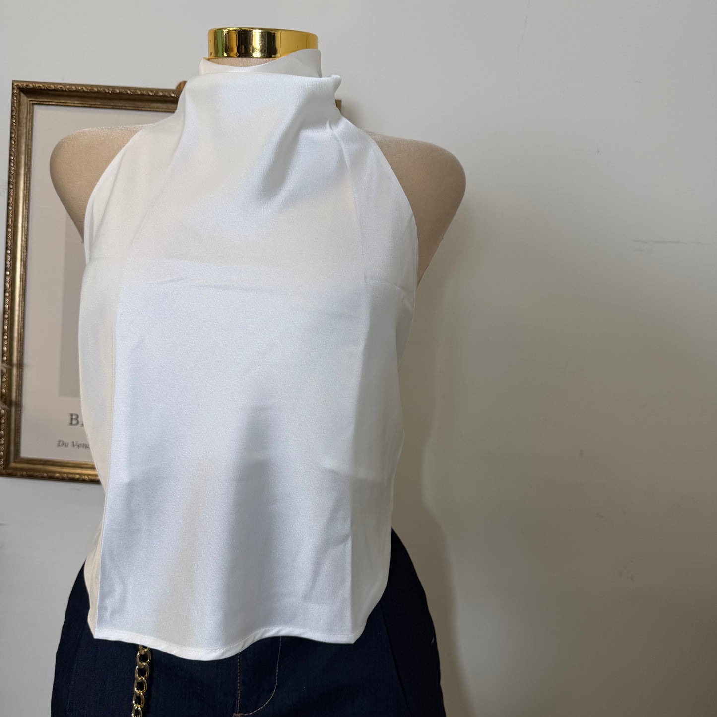 Satin Halter Top-White