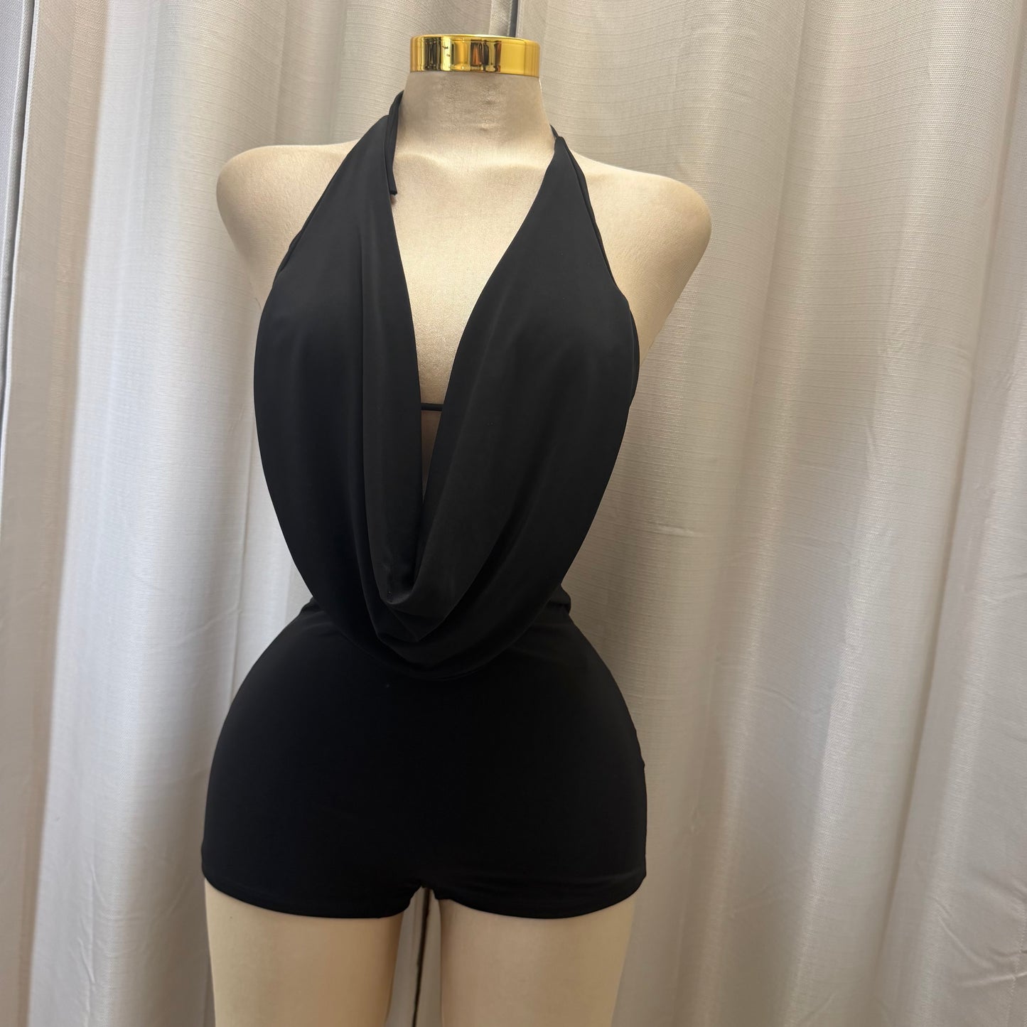 Sleeveless halter cowl Neck Romper-Black