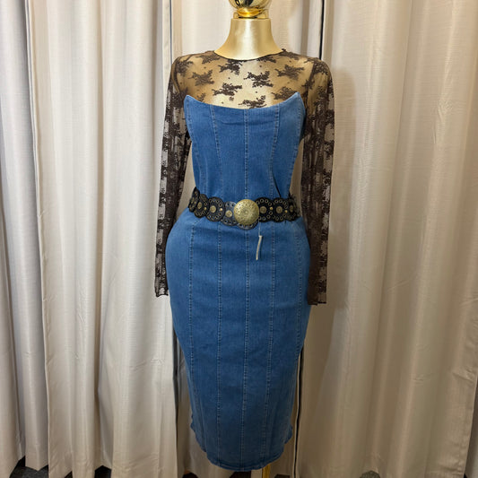 PL-Demin Tube Midi Dress-Blue