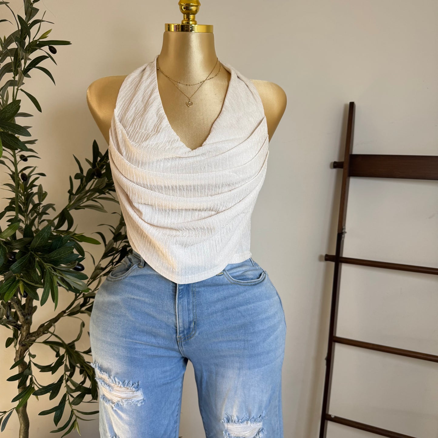 Cowl Crop Top PL-White