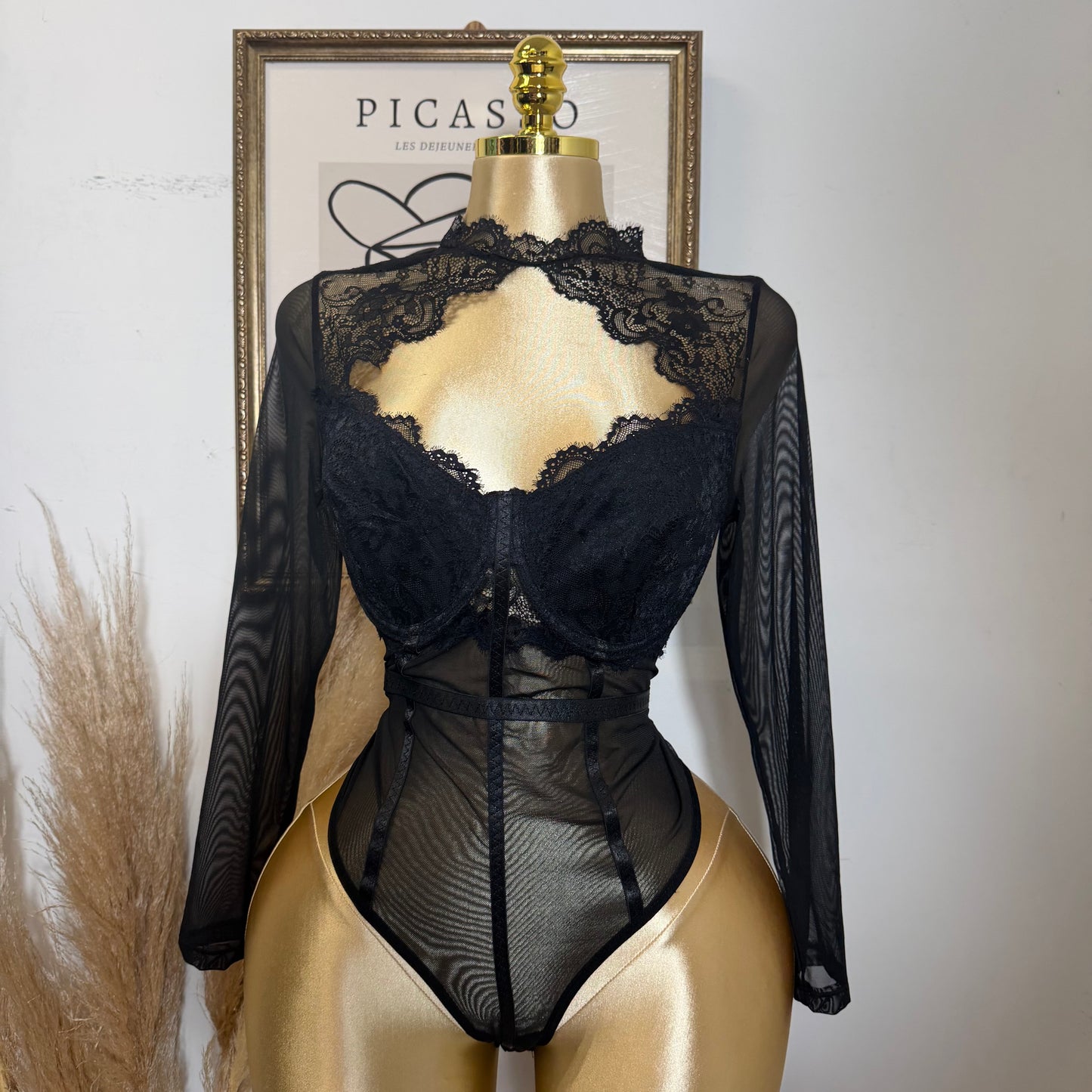 PL- Long Sleeve Corset Bodysuit-Black