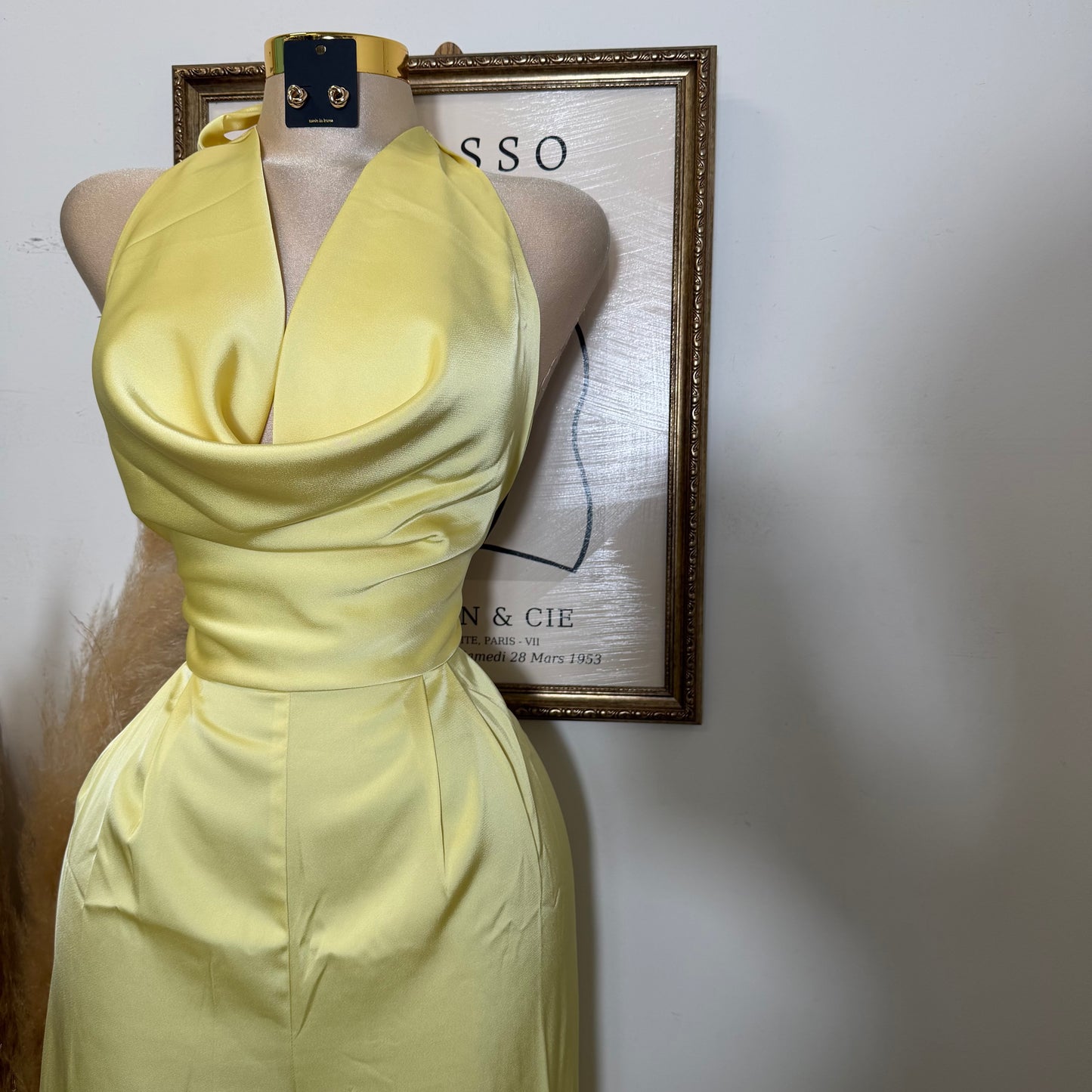 Cowl Halter Neck Wide Leg Jumpsuit-Baby Yellow