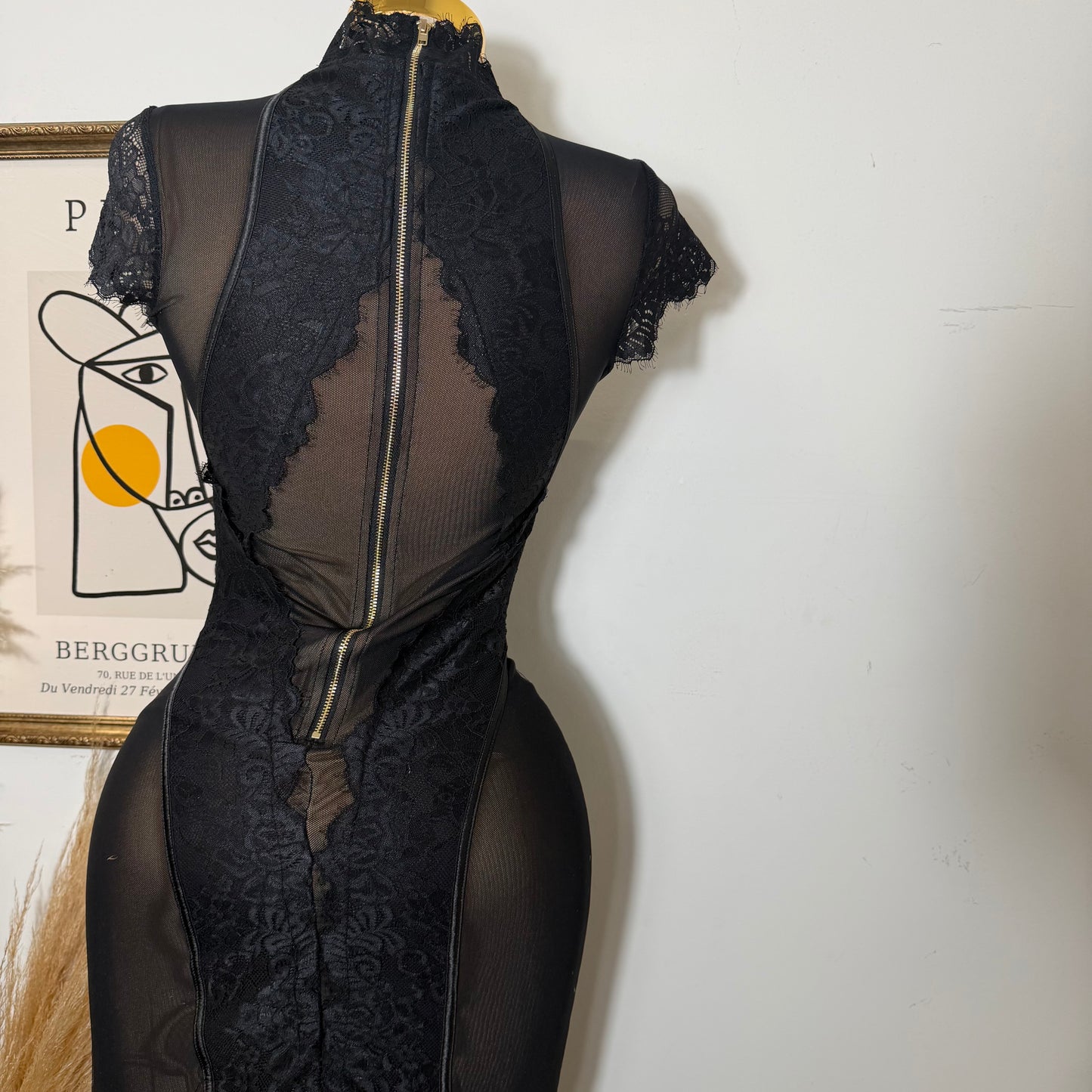 Lace Midi Dress-Black