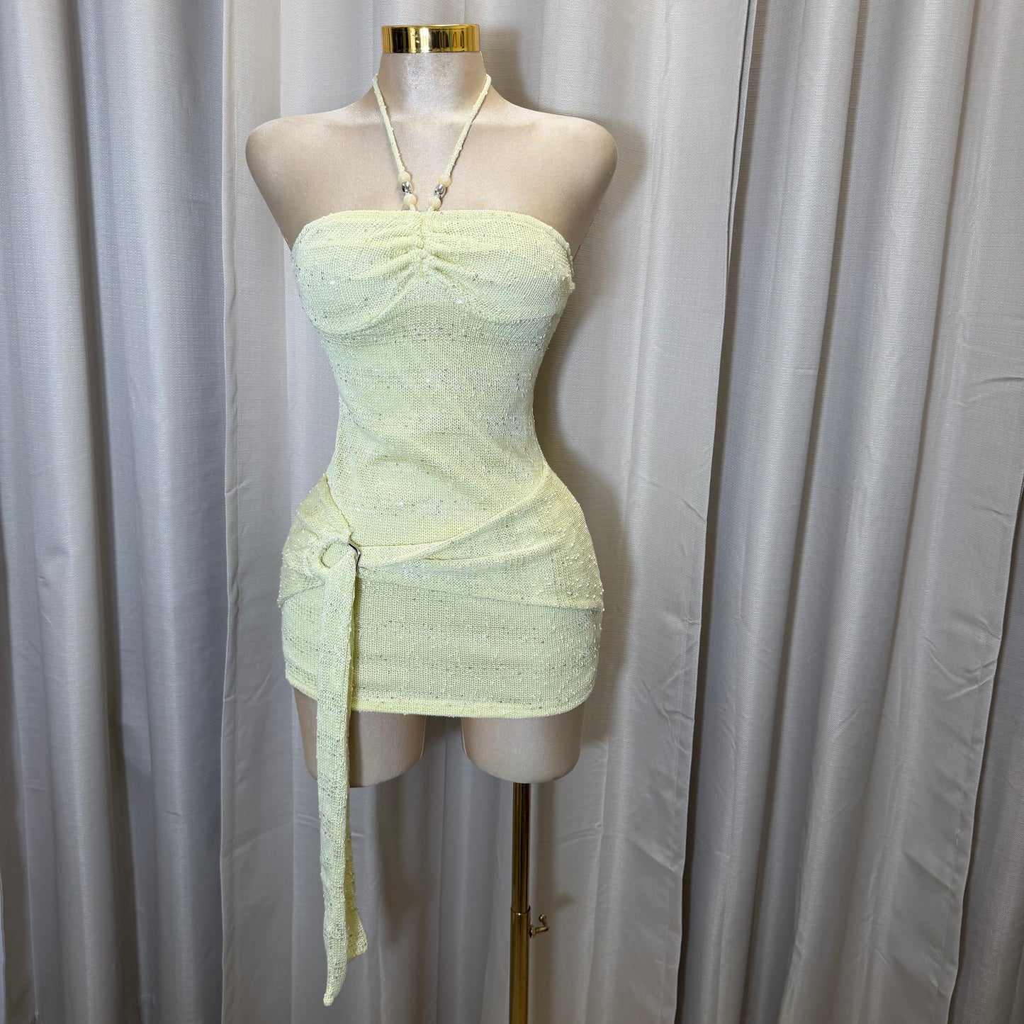 Halter Mini Dress with Front Detail-Lemon/Yellow