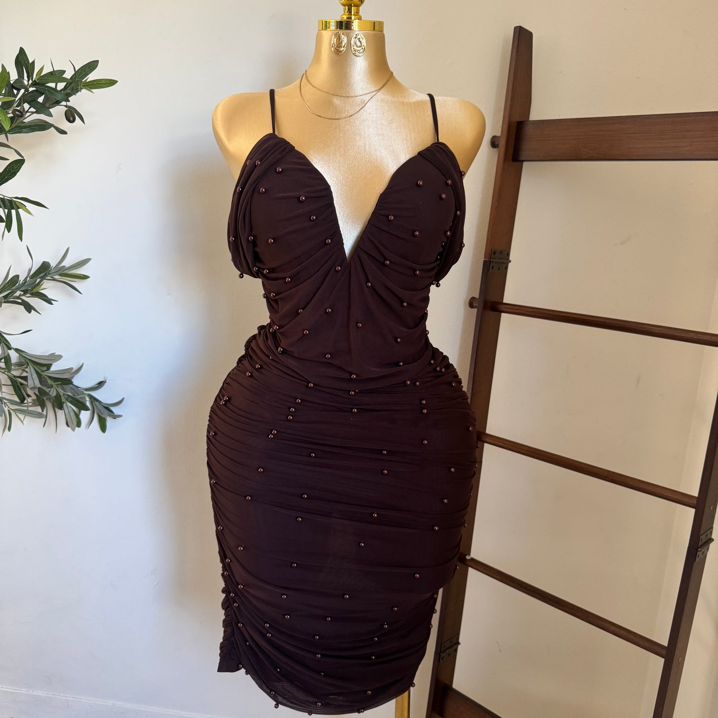 Aria Pearl Dress PL-Brown