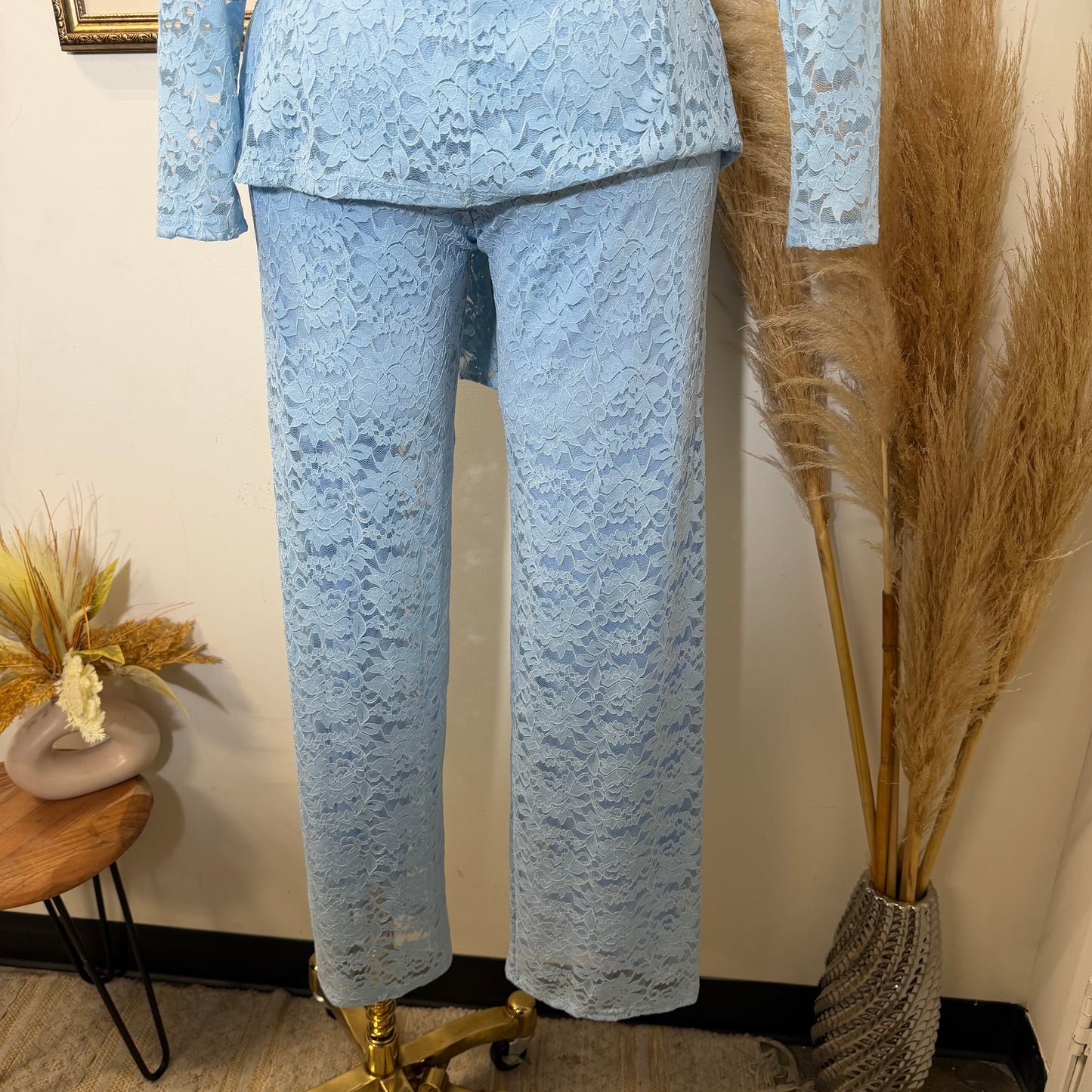 Lace blazer Pant Set -Baby Blue