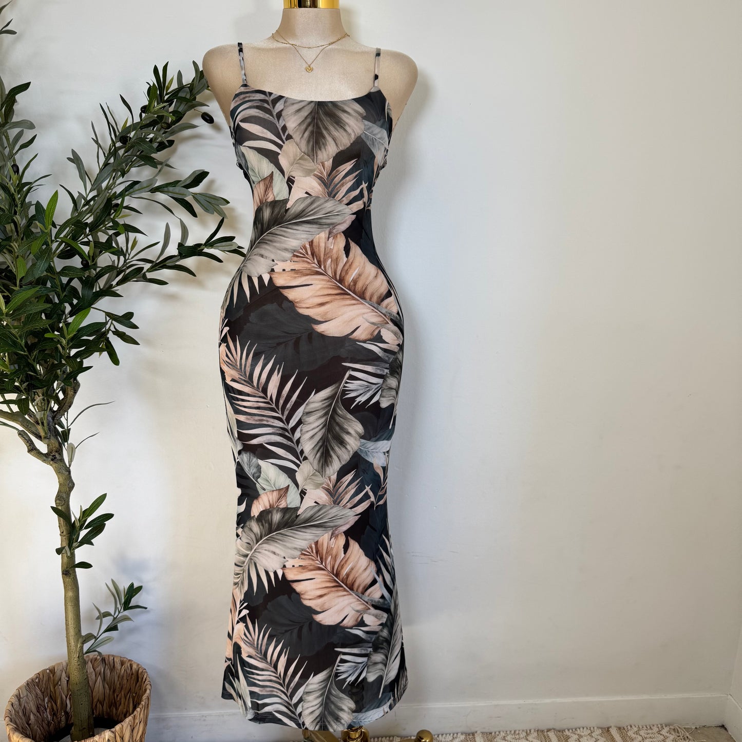 Palm Print Maxi Mermaid Dress-Green