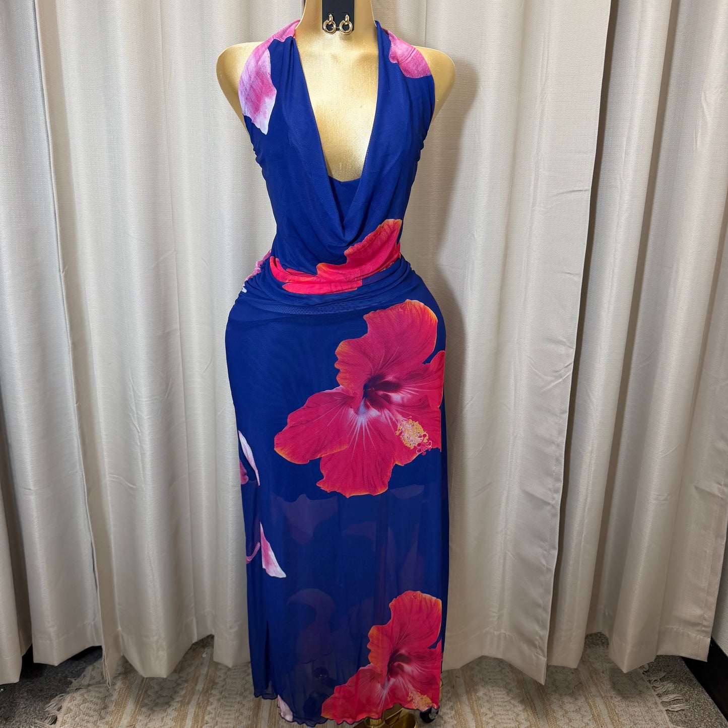 PL-Halter Long Dress-Blue