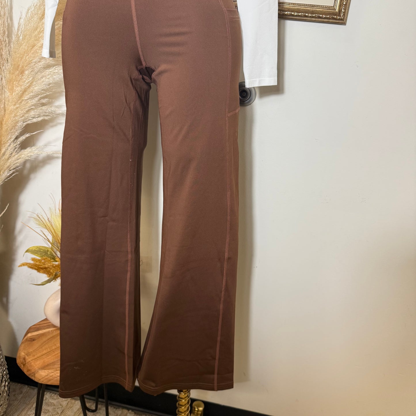 Wide Leg Flare Active yoga Legging Pants-Brown