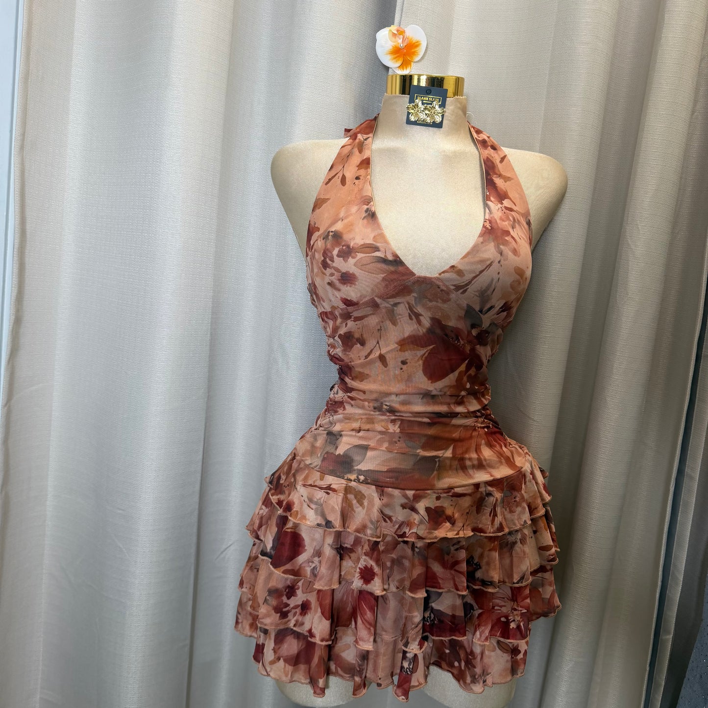 Halter flower Flare Dress- Orange