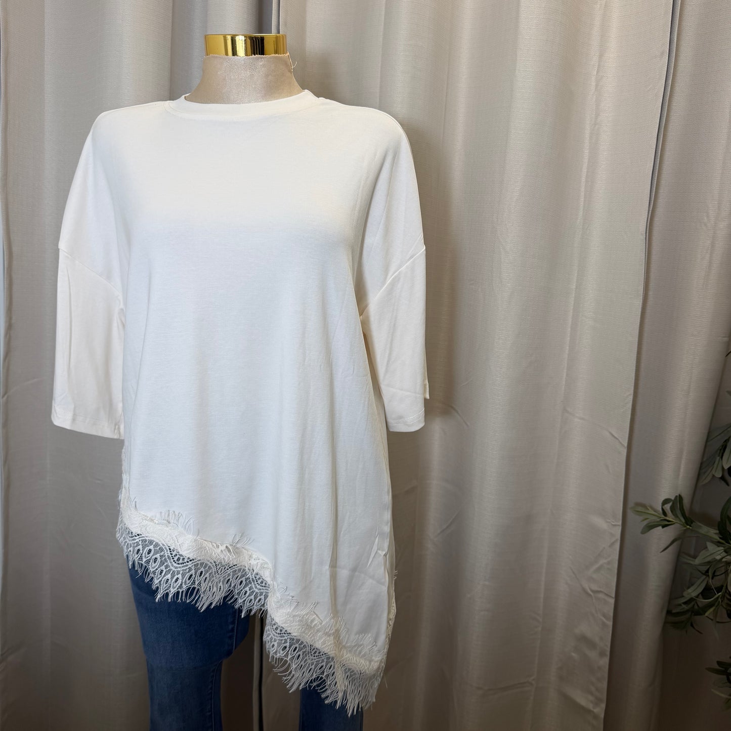 Short sleeve Lace Detail Oversize  Top-Ivory
