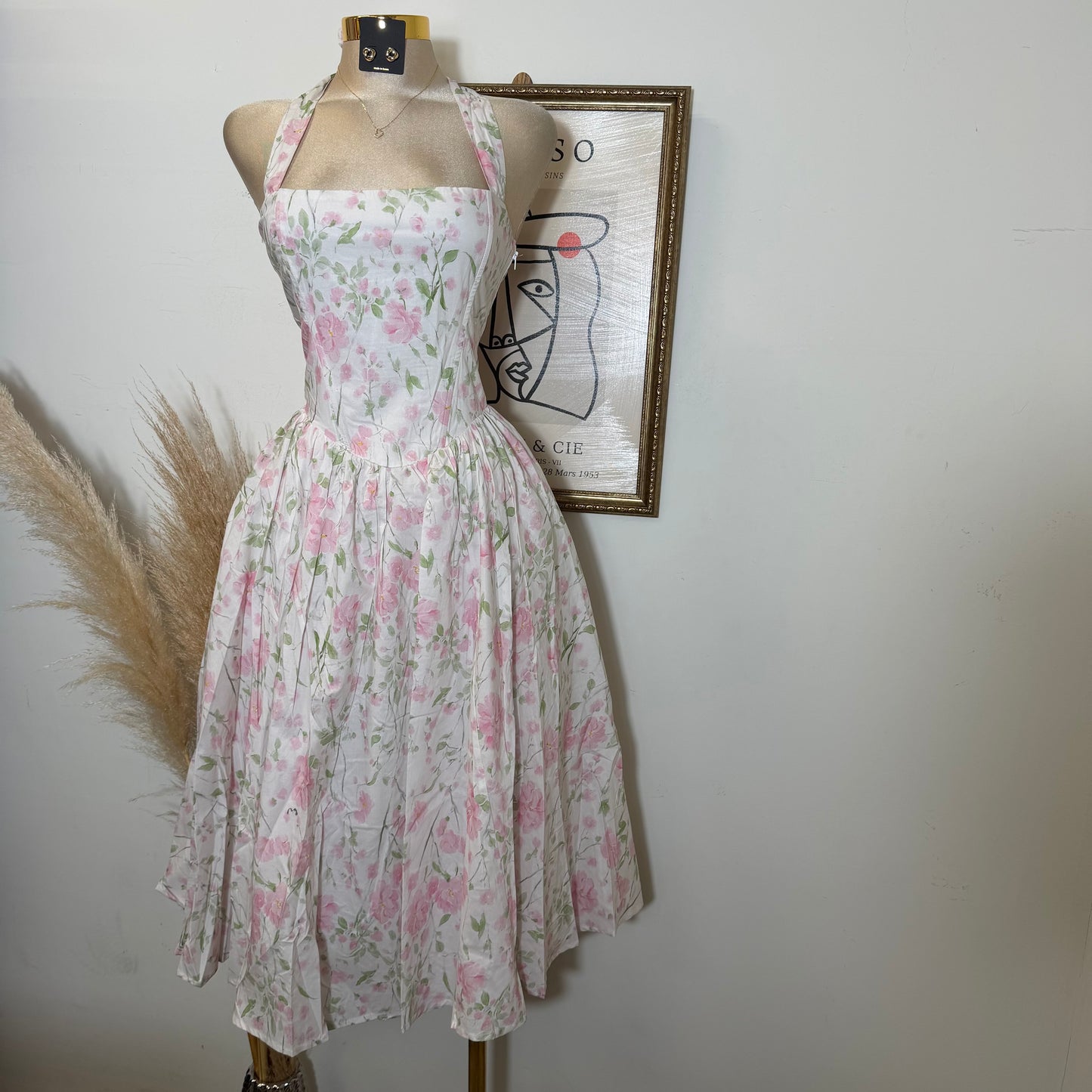 Halter corset Midi Dress-Pink