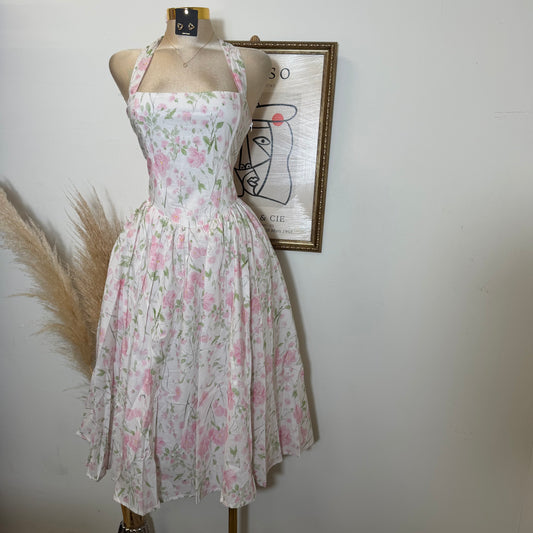 Halter corset Midi Dress-Pink
