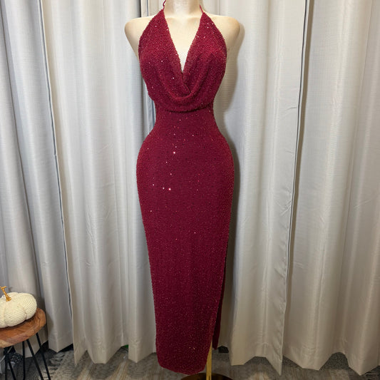 Bead cowl Maxi Dress-Burgundy