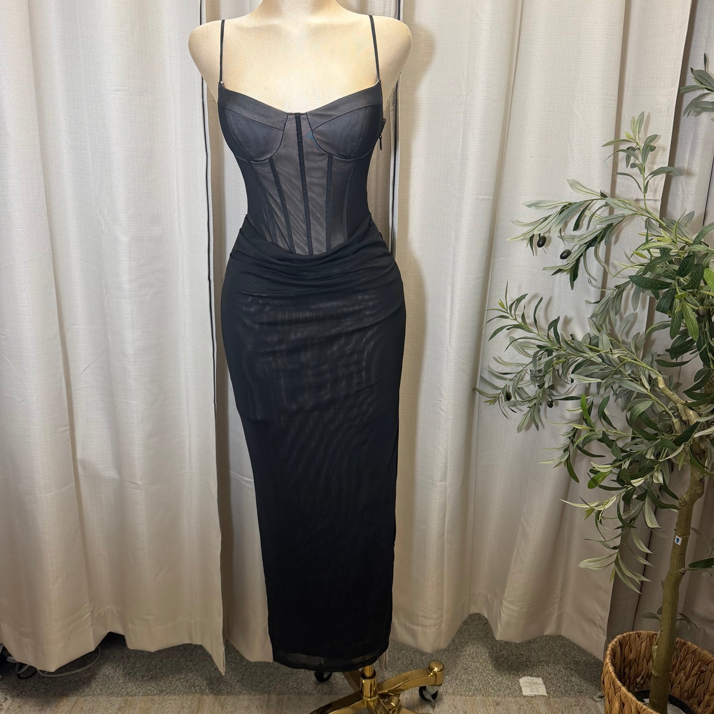 LACE-UP BACK DETAIL CORSET MIDI DRESS-black