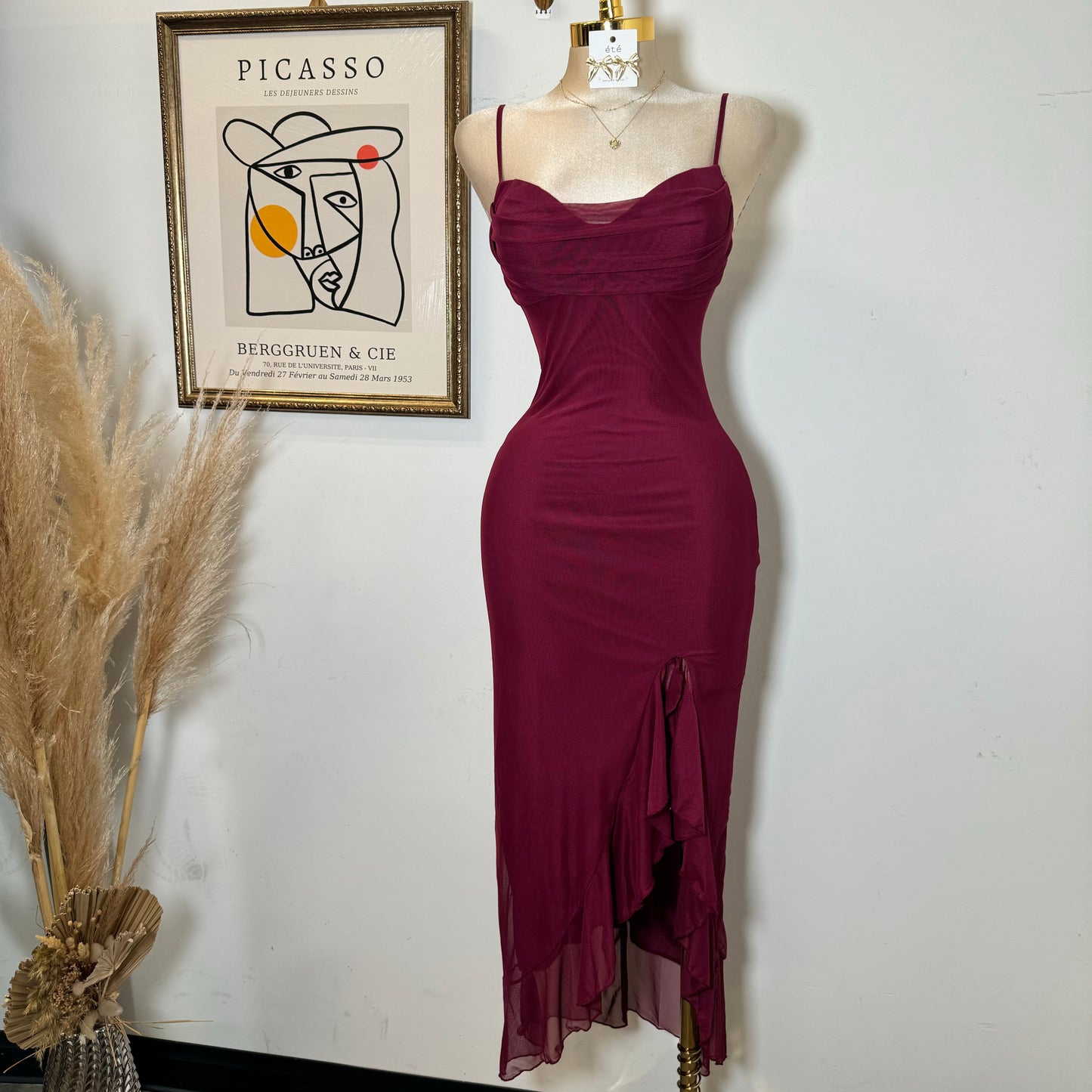 Karil Mesh Dress-Burgundy