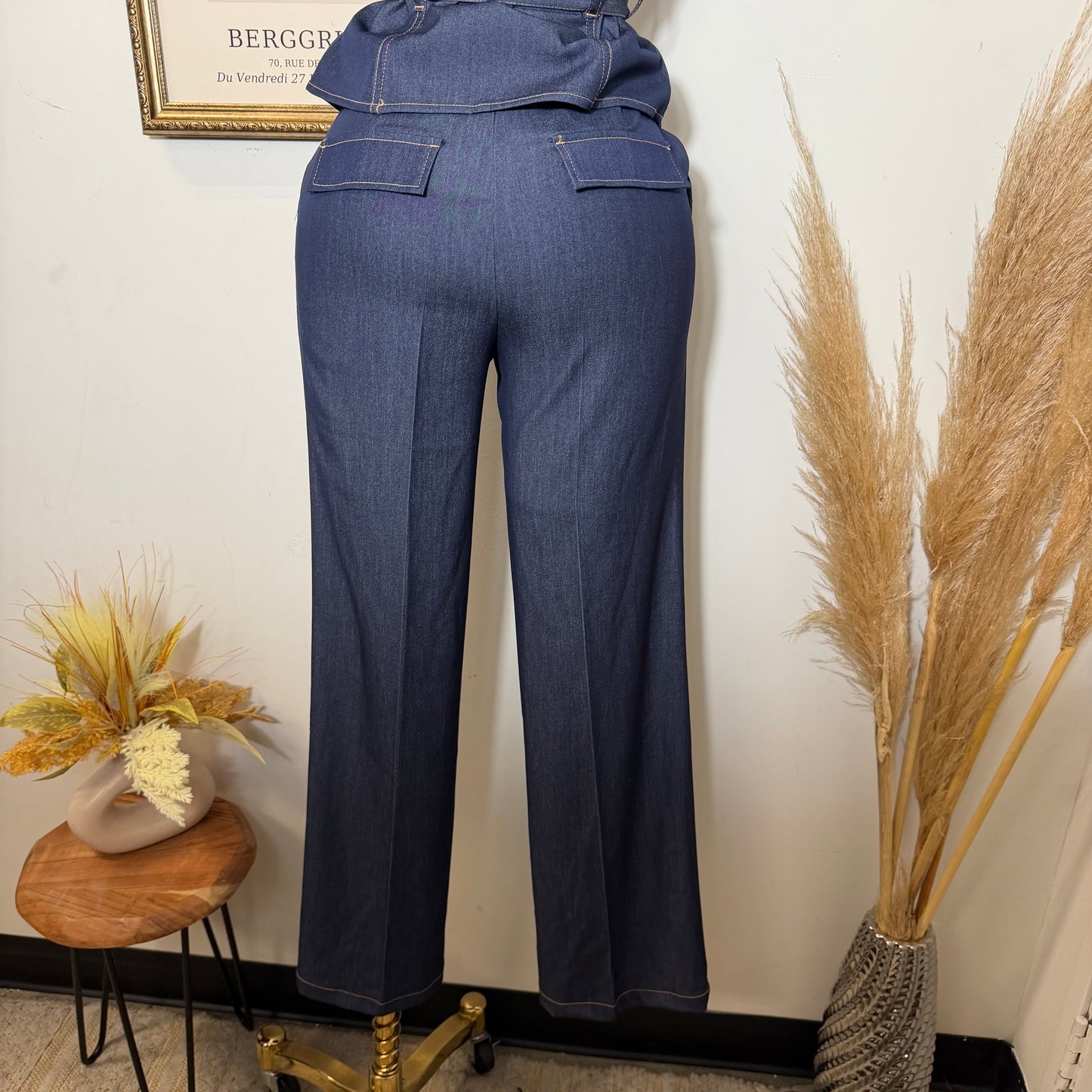 High waisted Wide leg Pants-Indigo