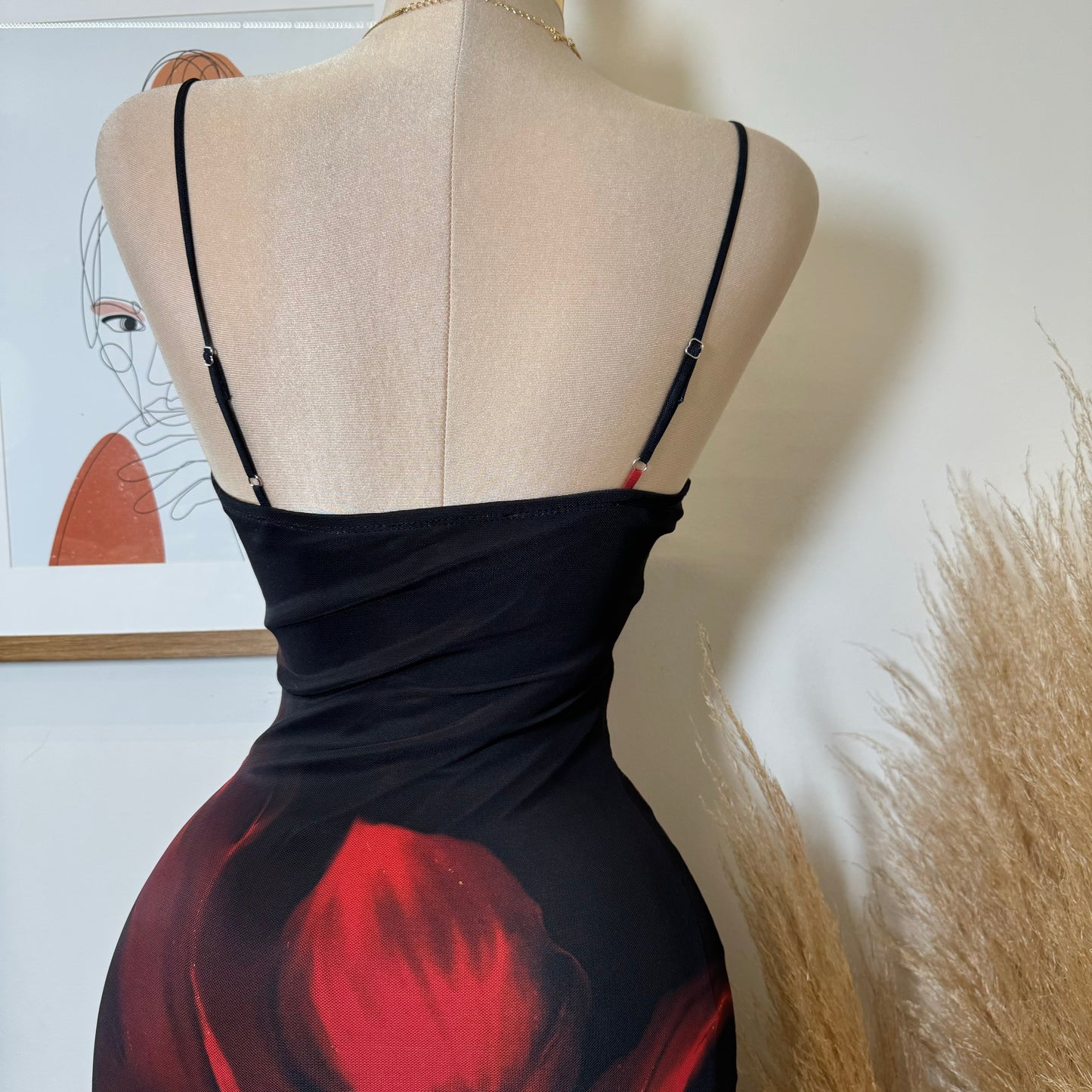 Alivis Mesh Spaghetti Dress-Black