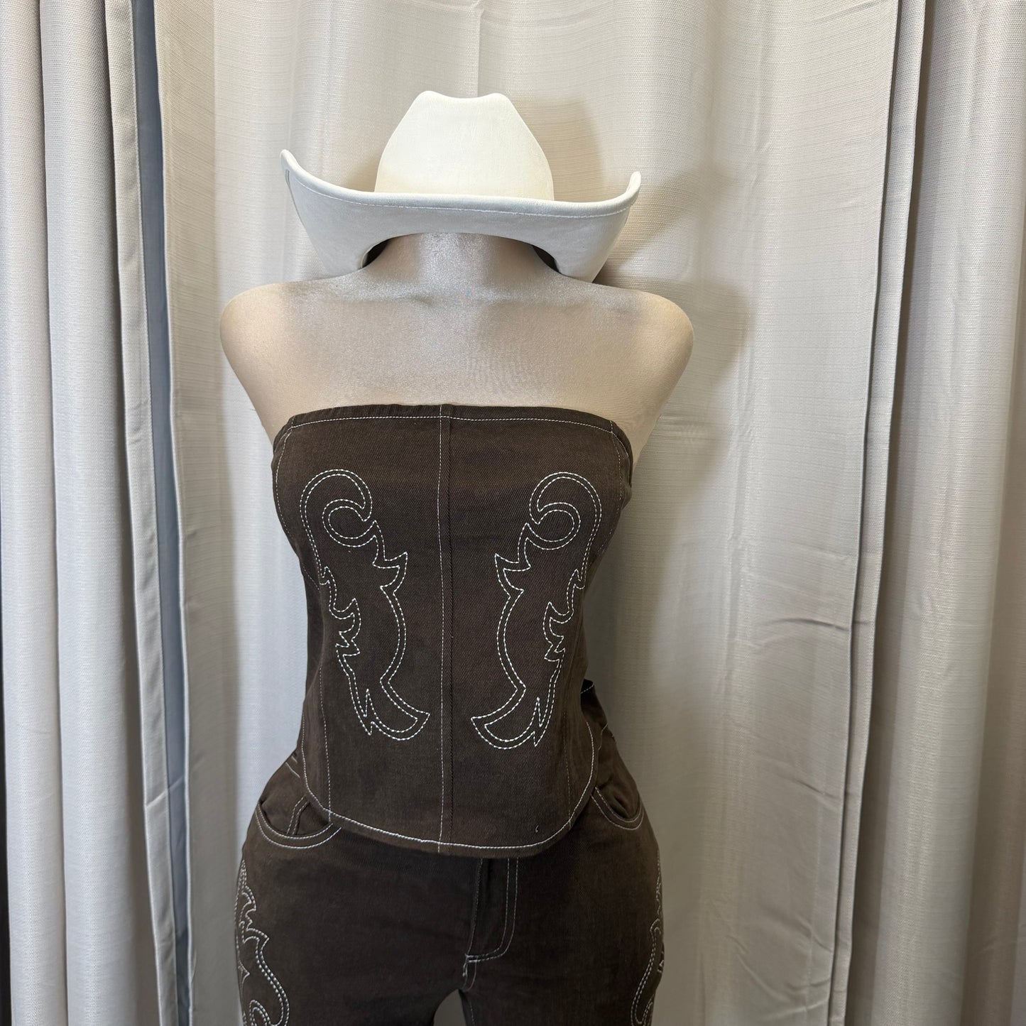 Embroidery Vest and Pant Set-Brown